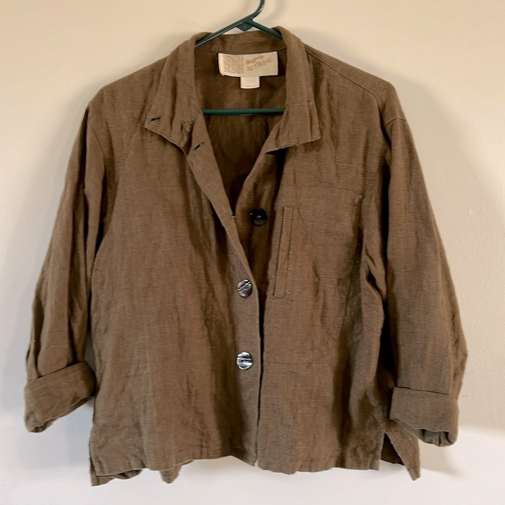 Vintage Haggerty Art Wear army green button down linen shirt / shacket